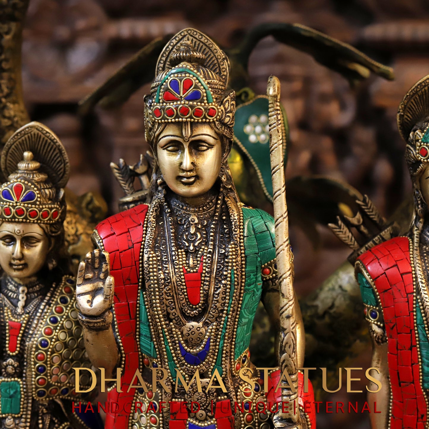 Brass Ram Darbar with Tree, Golden & Stonework, 29"