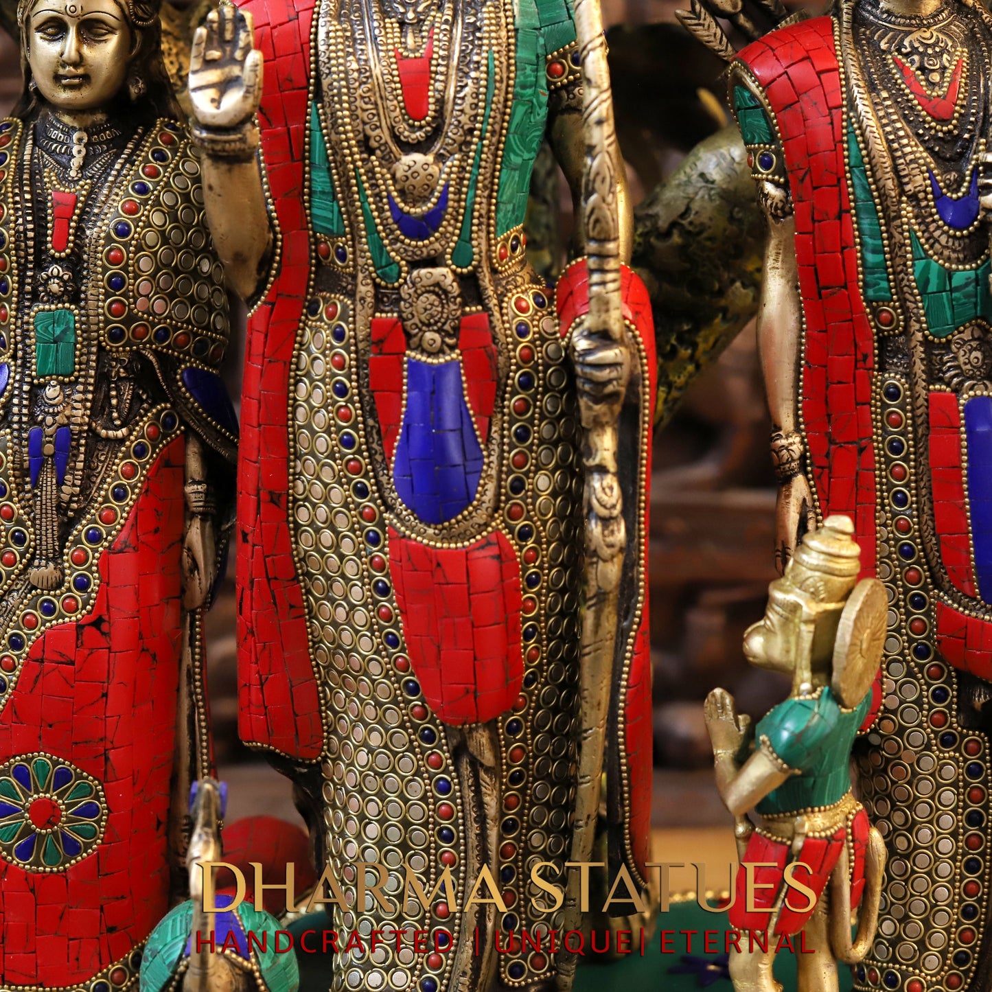 Brass Ram Darbar with Tree, Golden & Stonework, 29"