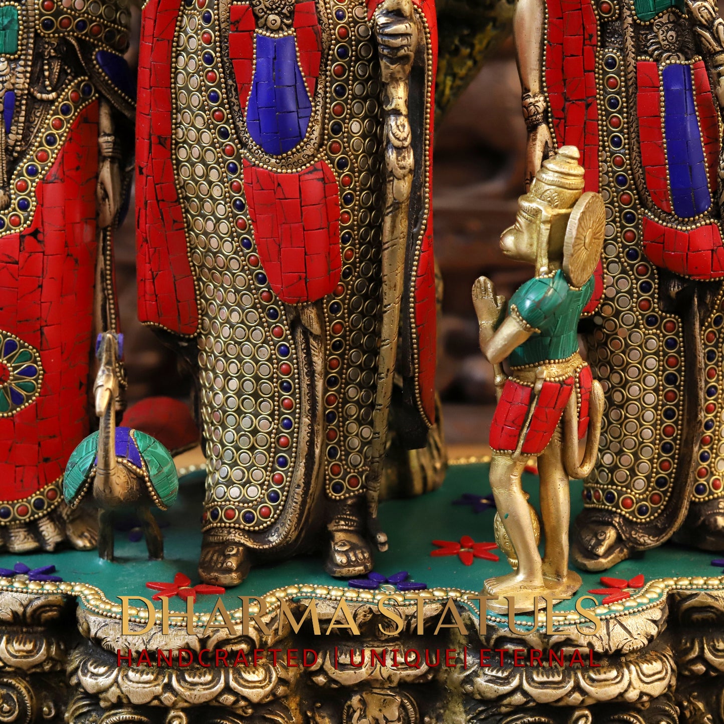 Brass Ram Darbar with Tree, Golden & Stonework, 29"