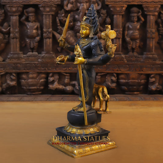 Brass Shiva Standing Four Armed, Black Patina & Golden Finish, 17.5"