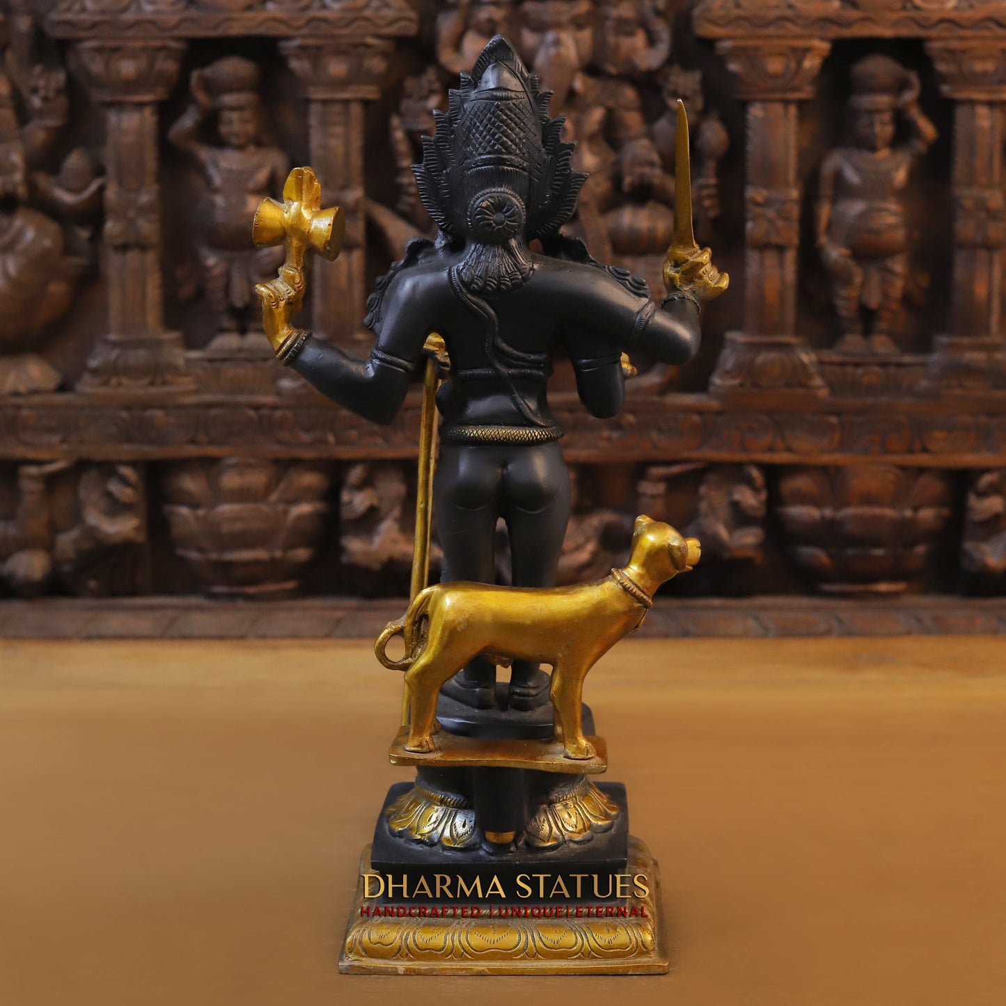 Brass Shiva Standing Four Armed, Black Patina & Golden Finish, 17.5"