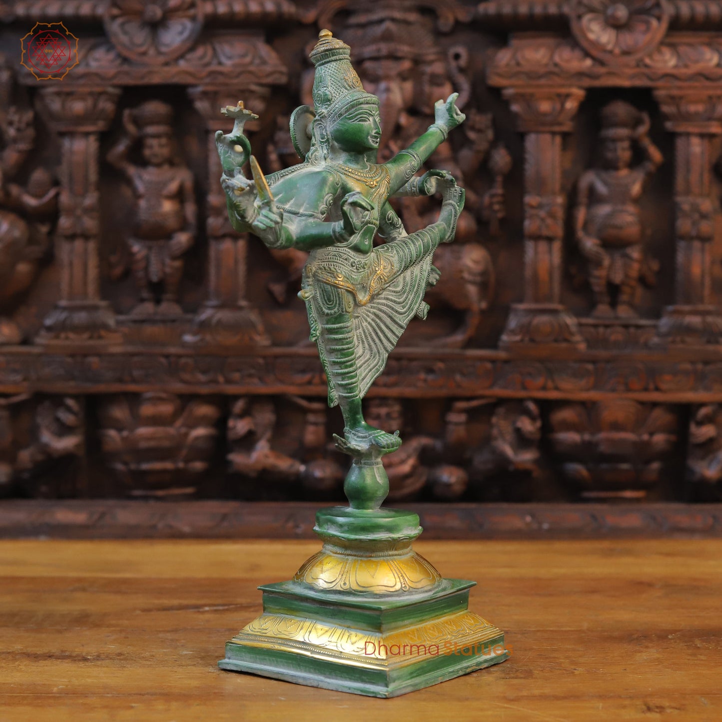 Brass Dancing Nataraja Statue, Green Patina, 12"