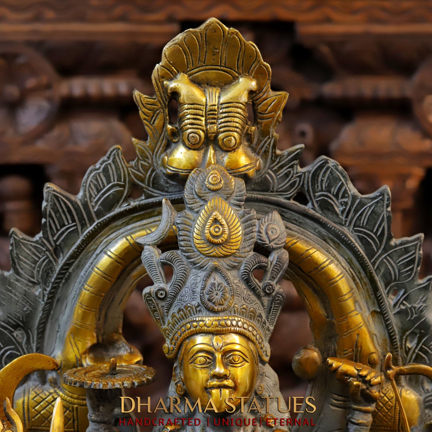 Brass Kaali Statue, Antique & Golden Finish, 23"