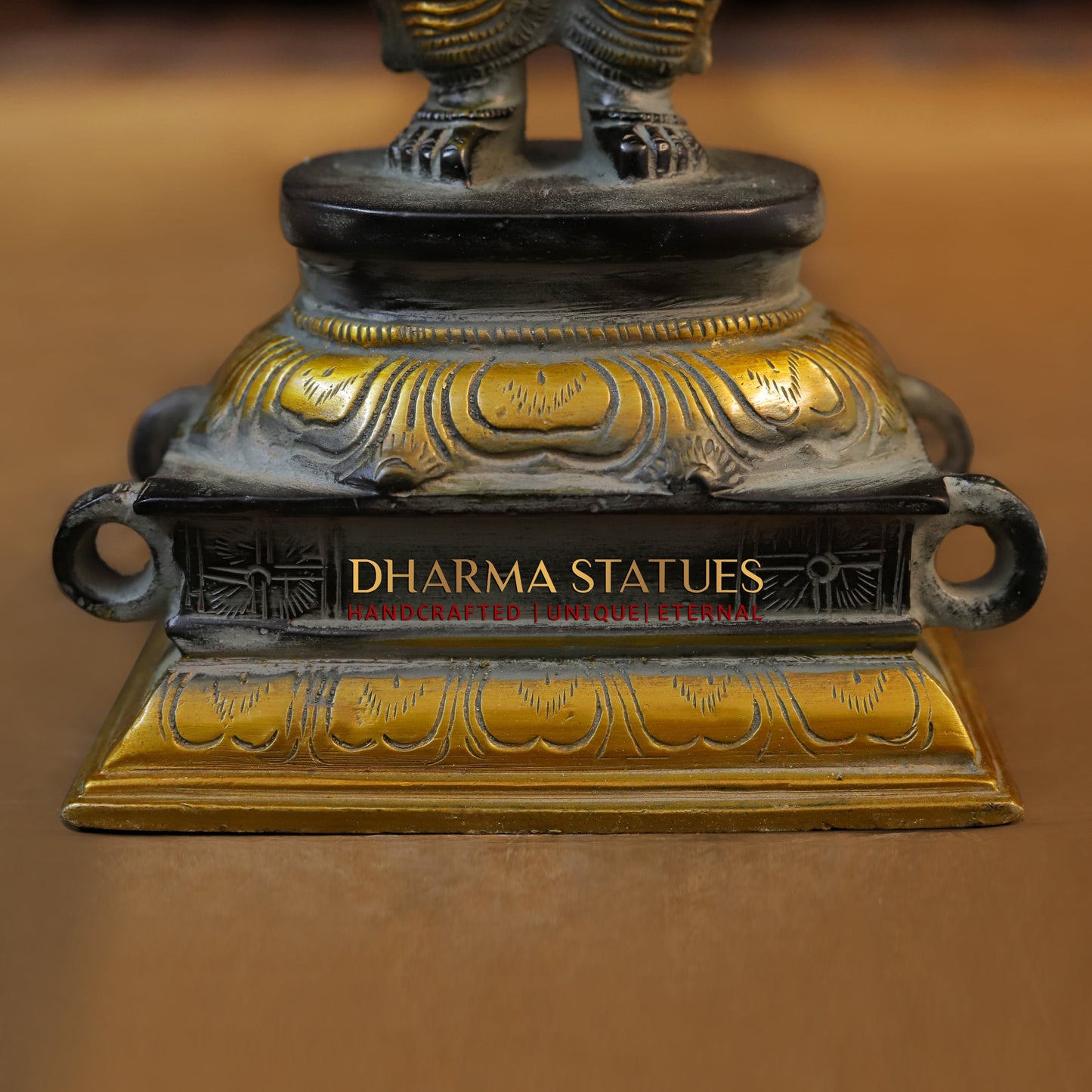 Brass Sixteen-Armed Vira-Ganesh, Black & Golden Finish, 9"