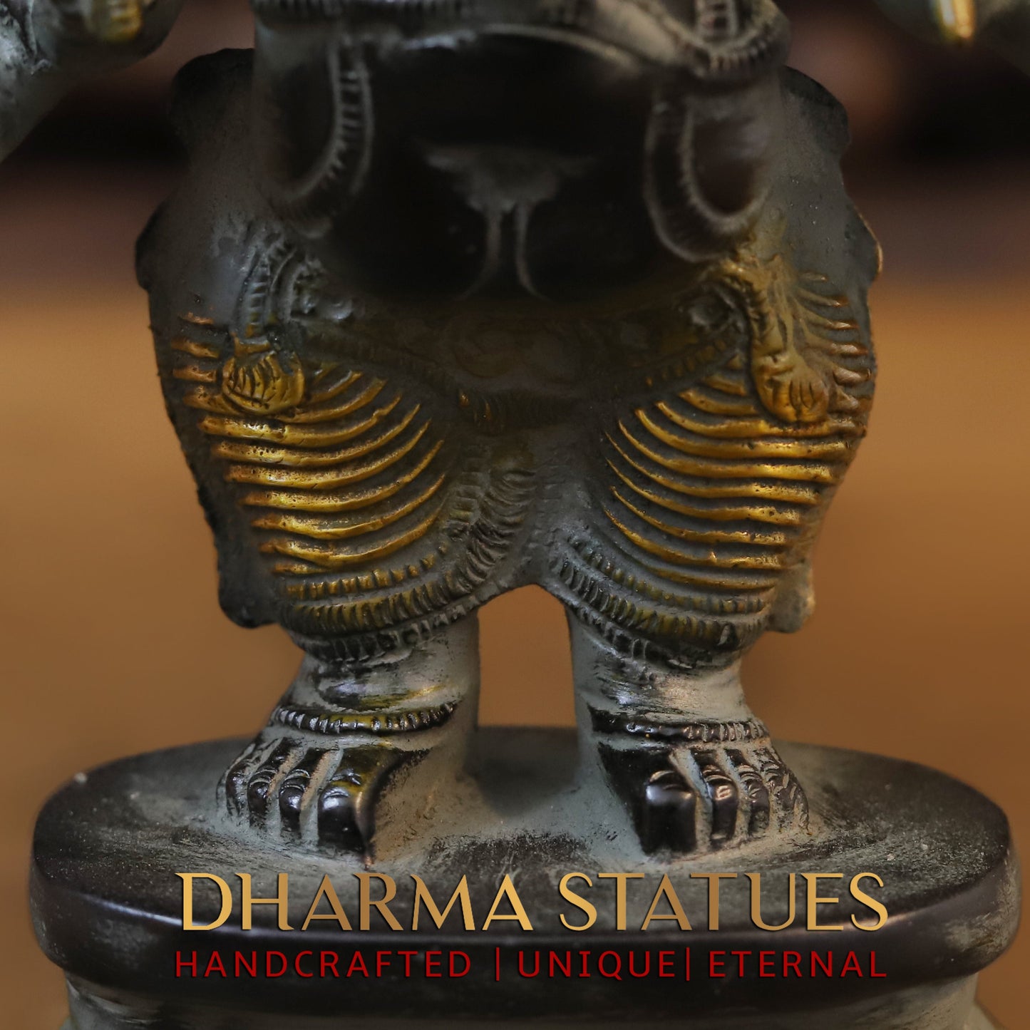 Brass Sixteen-Armed Vira-Ganesh, Black & Golden Finish, 9"
