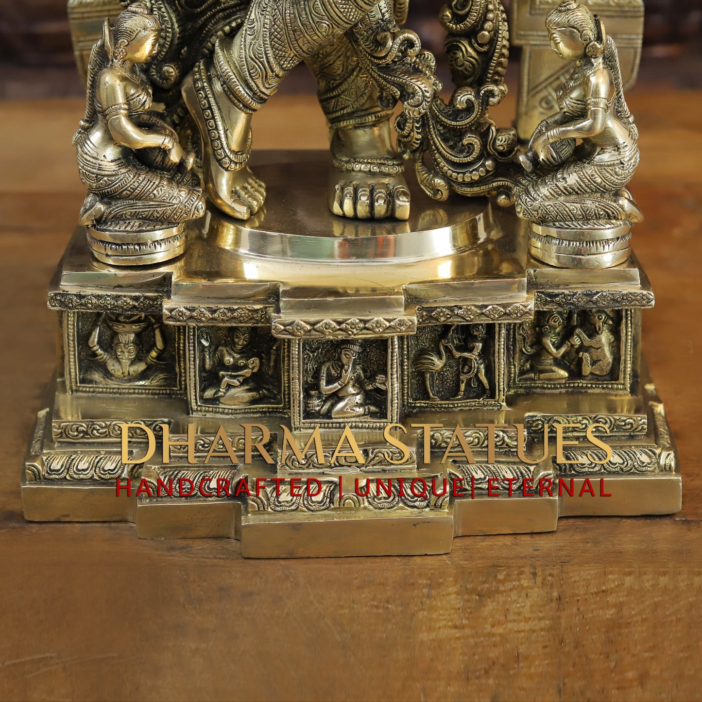 Brass Krishna Idol, Playing Flute, Fine Golden work, Masterpiece 32"