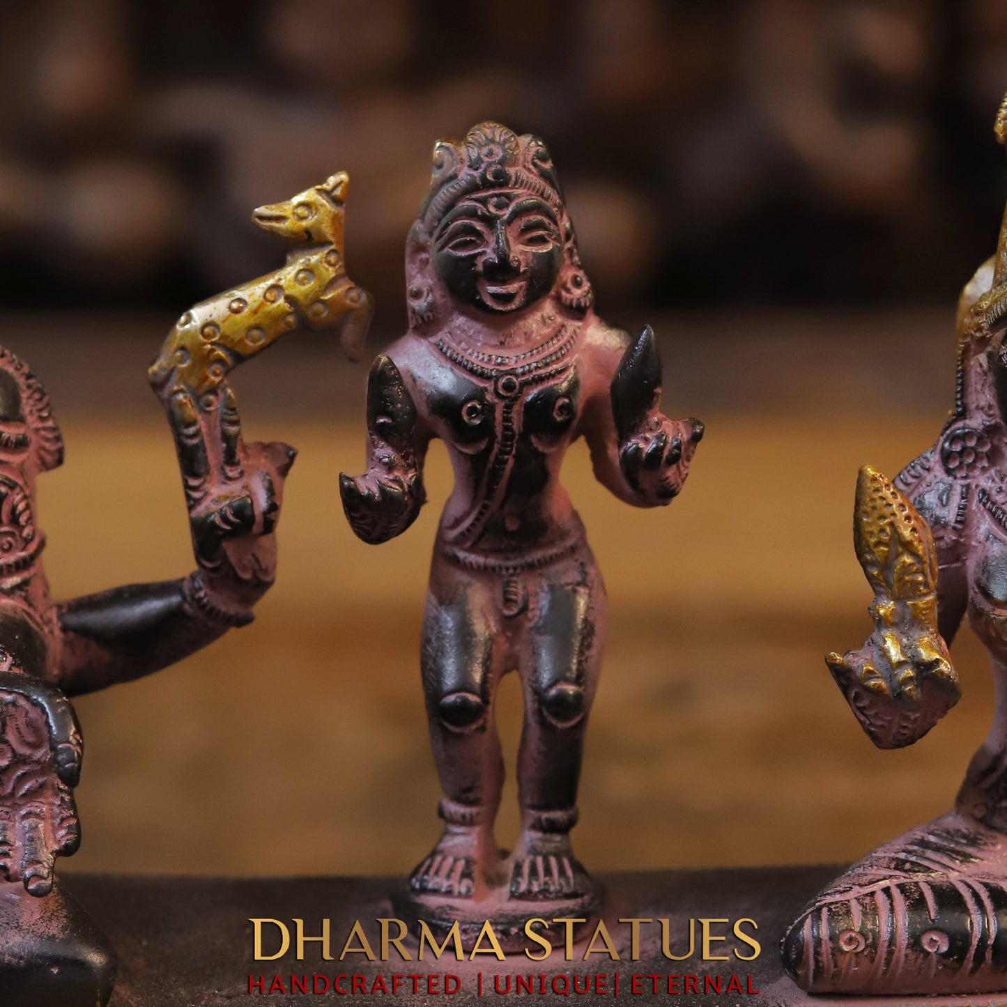 Brass Somaskandar Panchaloha with Frame, Purple & Golden Finish, 11"