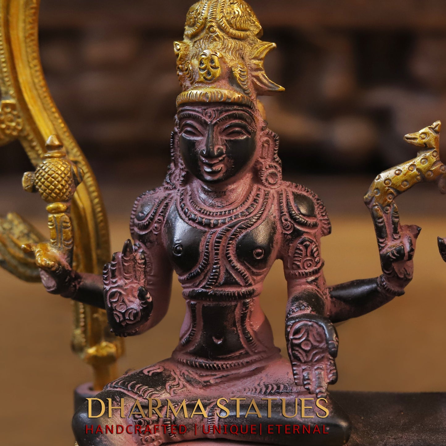 Brass Somaskandar Panchaloha with Frame, Purple & Golden Finish, 11"