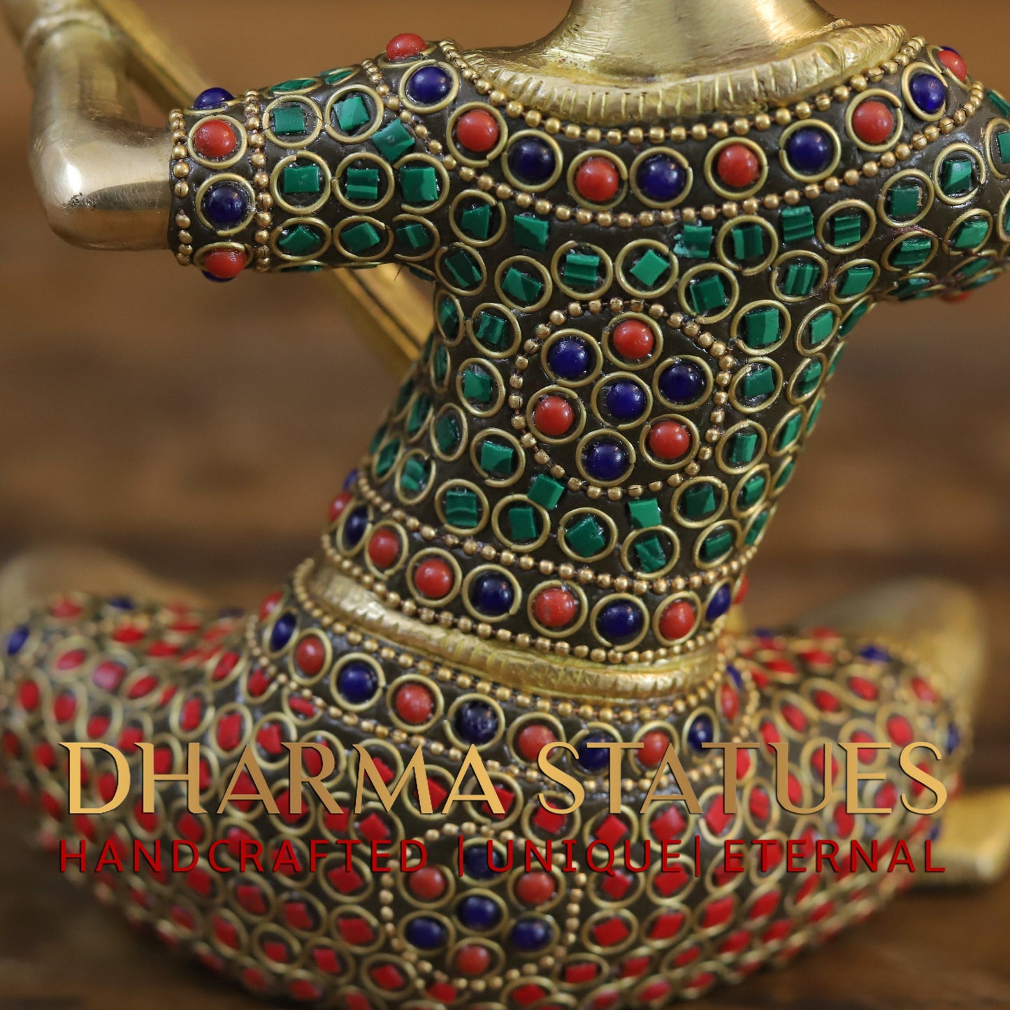 Brass Mystical Musicians of the Mughal Court (Set of 4), Golden & Stonework, 7"