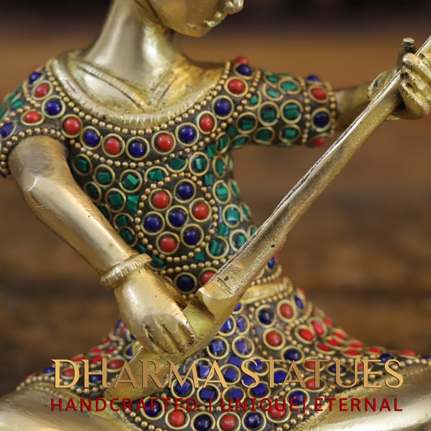 Brass Mystical Musicians of the Mughal Court (Set of 4), Golden & Stonework, 7"