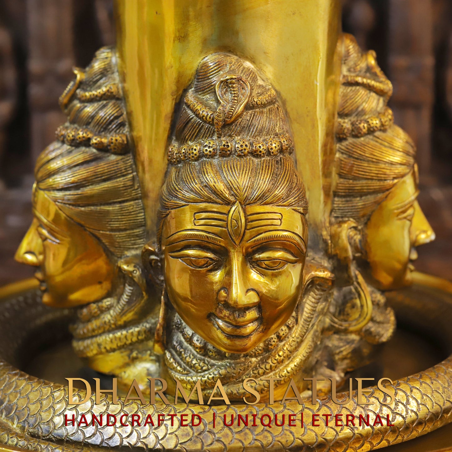 Brass MahaShiva Lingam With Shiva Head Engraved, Golden Finish, 25.5"