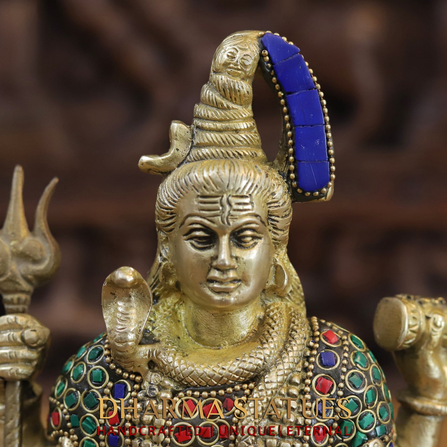 Brass Shiva seated, Golden & Stonework, 9"