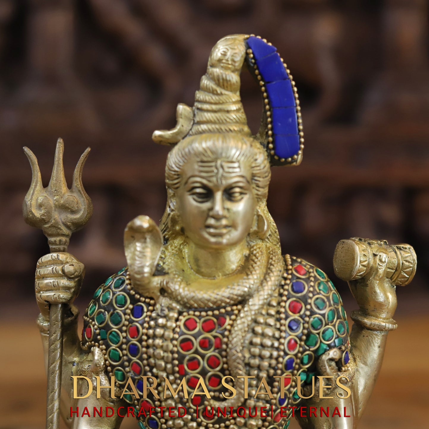 Brass Shiva seated, Golden & Stonework, 9"