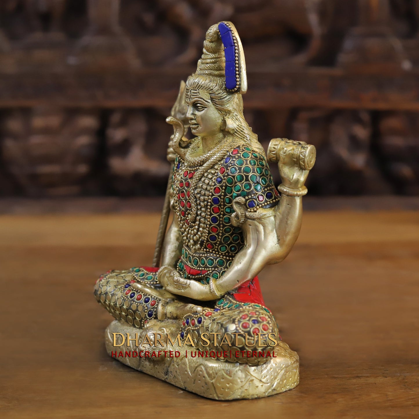 Brass Shiva seated, Golden & Stonework, 9"