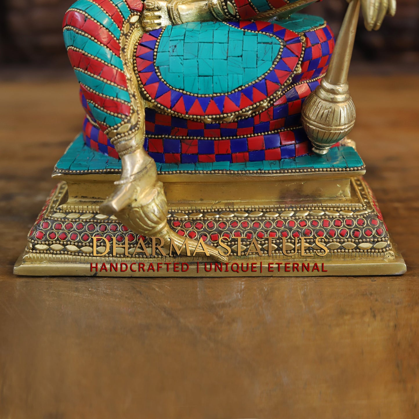 Brass Vishnu seated on Sheshnag, Fine Golden & Stonework, 17"