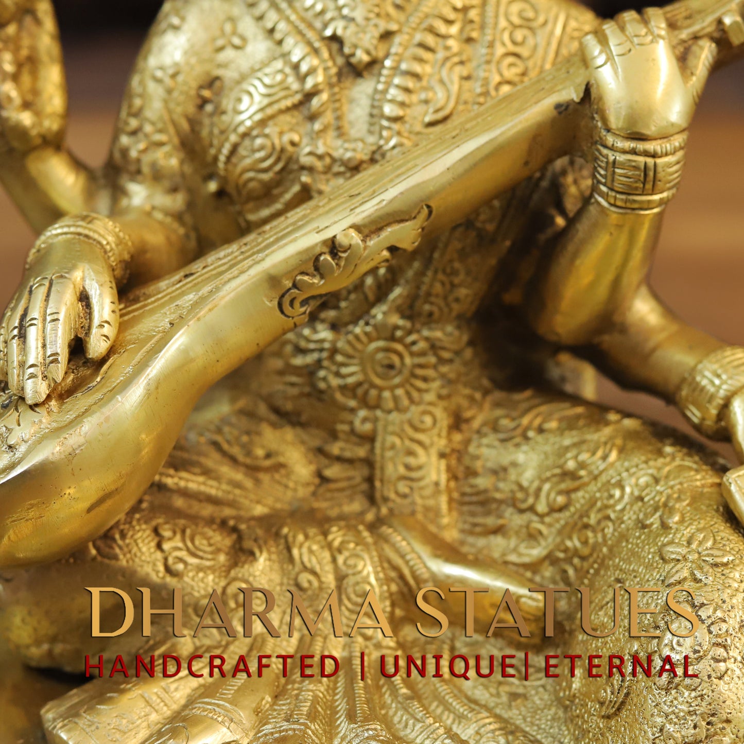 Brass Saraswati, Fine Golden Finish, 10.5