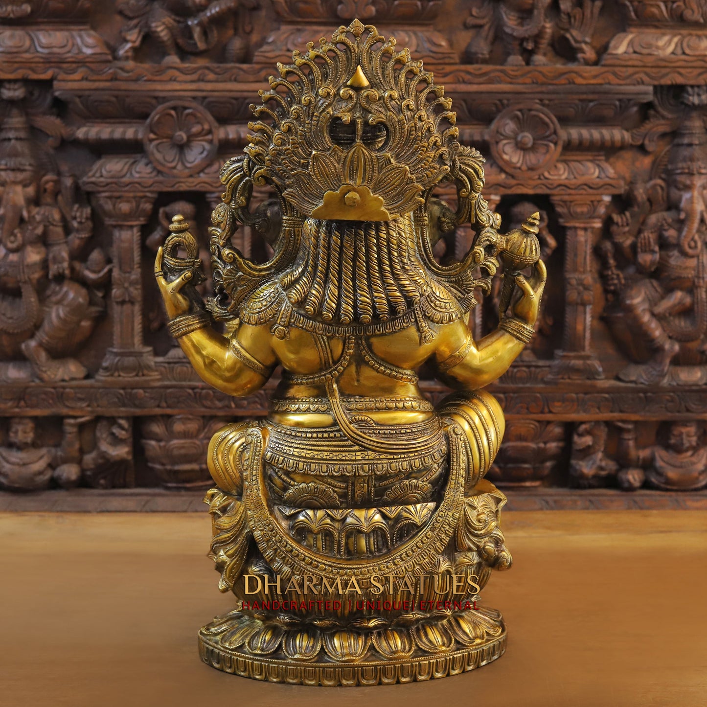 Brass Ganesh seated in Blessing Posture, Fine Golden Finish, 26"