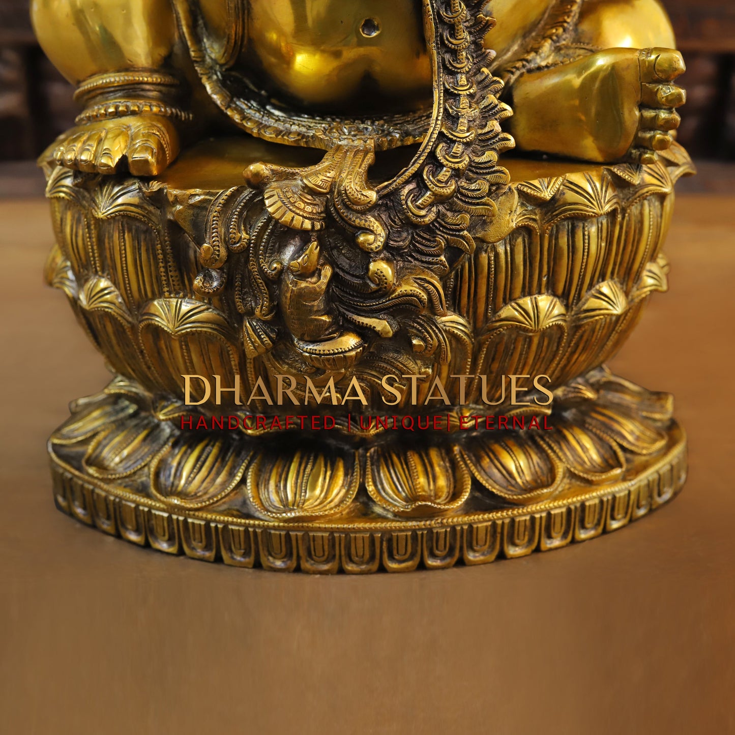 Brass Ganesh seated in Blessing Posture, Fine Golden Finish, 26"