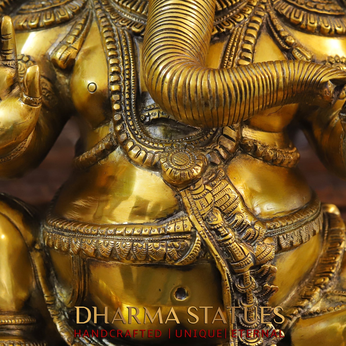 Brass Ganesh seated in Blessing Posture, Fine Golden Finish, 26"