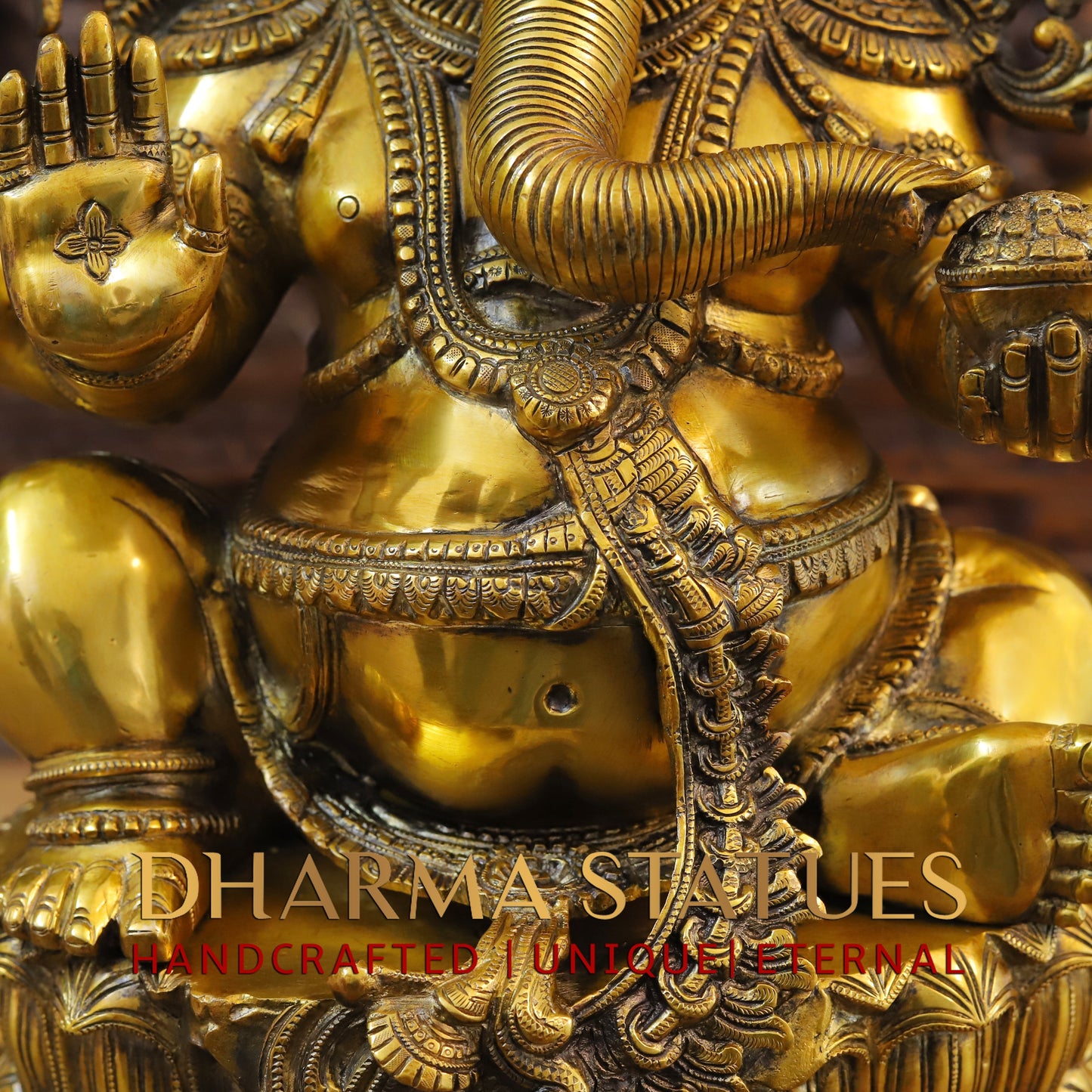 Brass Ganesh seated in Blessing Posture, Fine Golden Finish, 26"