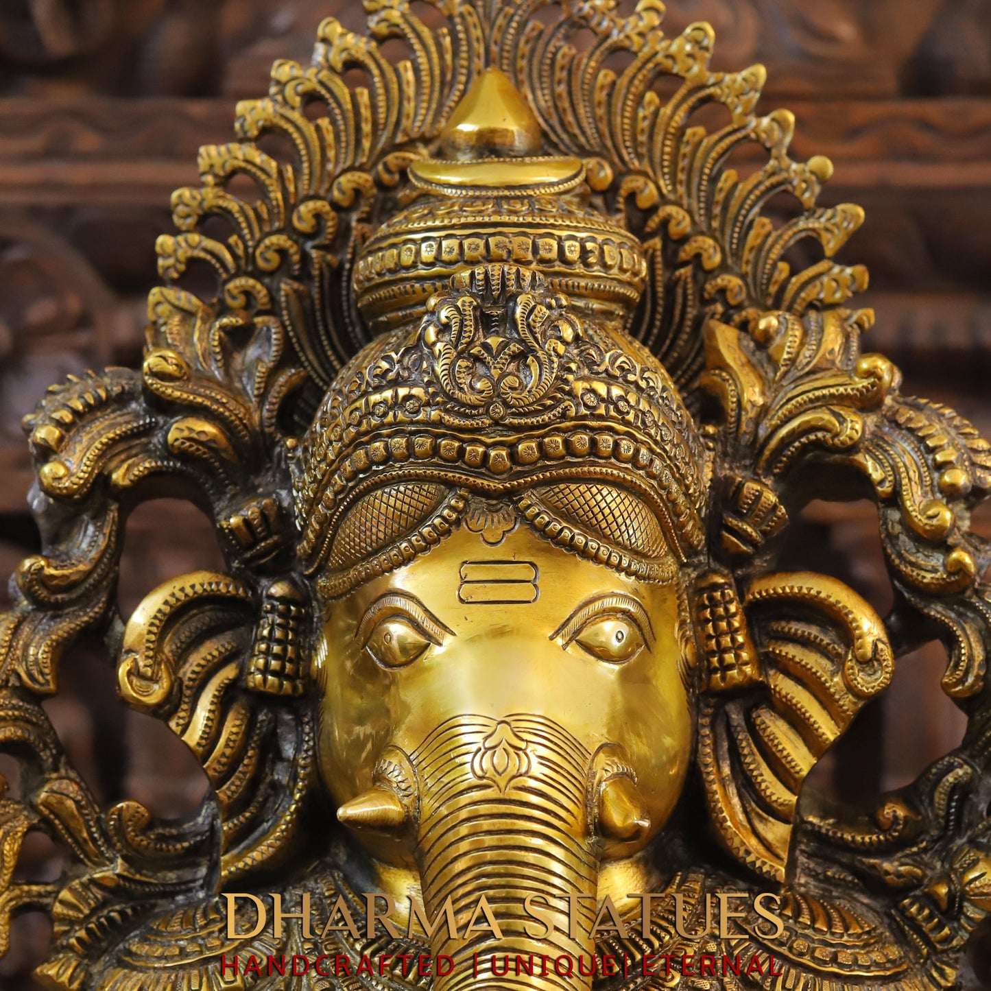 Brass Ganesh seated in Blessing Posture, Fine Golden Finish, 26"