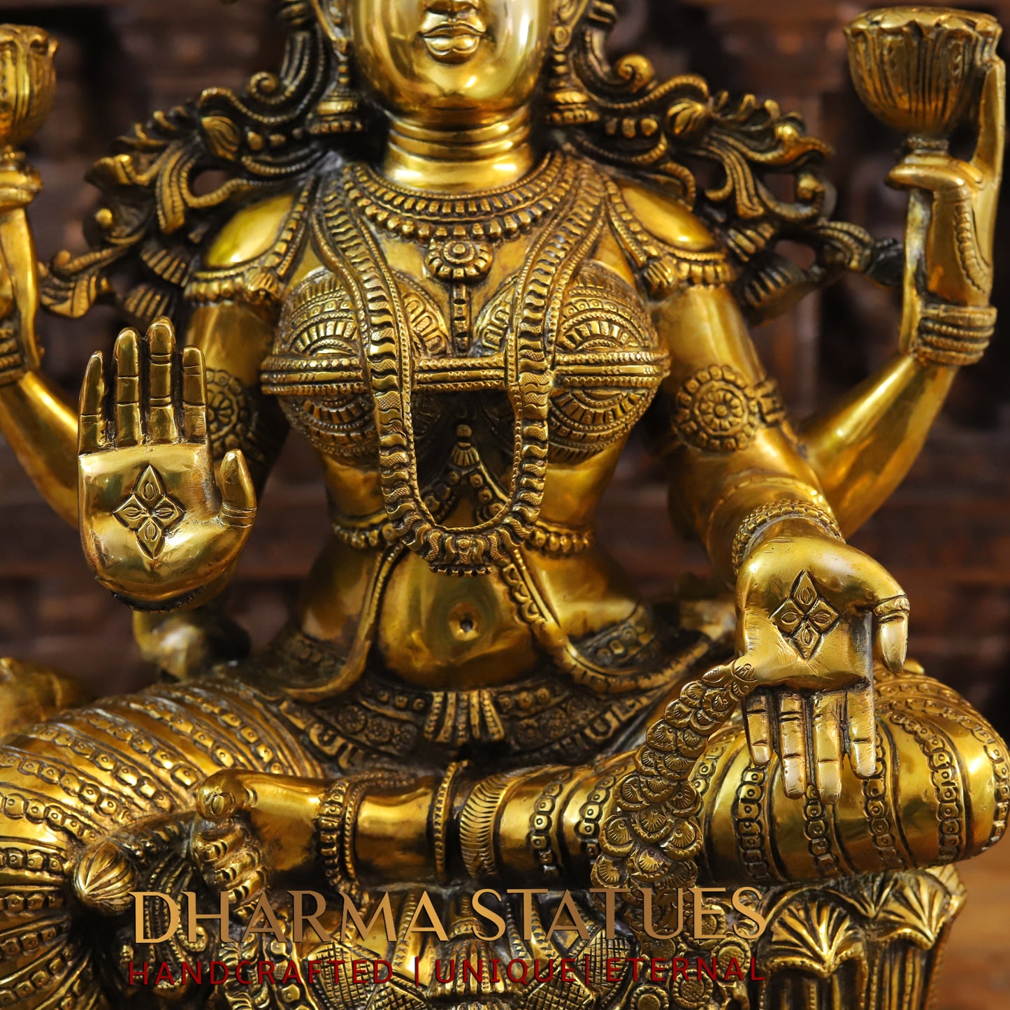 Brass Saraswati, Ganesh & Lakshmi, Fine Golden Finish, 26"