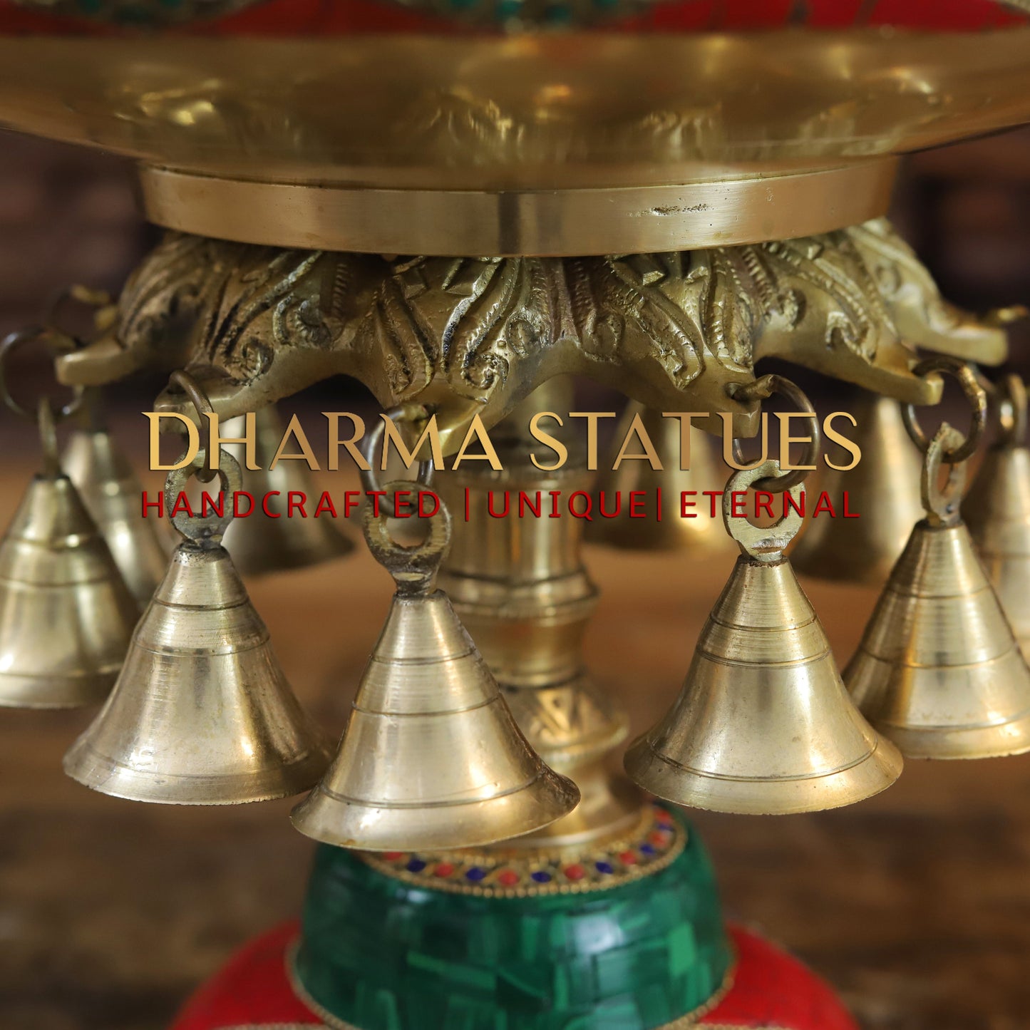 Brass Urli with Bells, Golden & Stonework, 12"