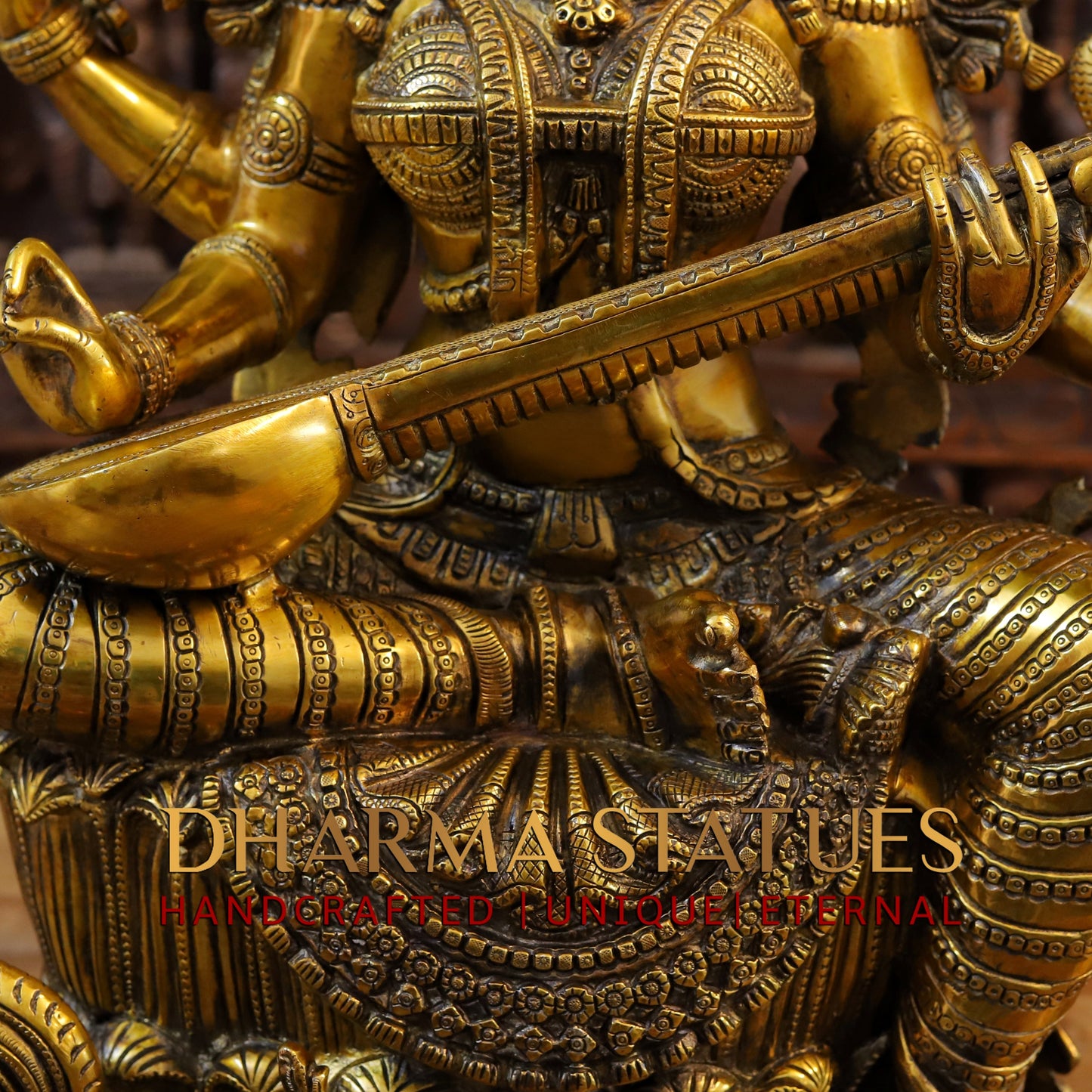 Brass Saraswati, Ganesh & Lakshmi, Fine Golden Finish, 26"