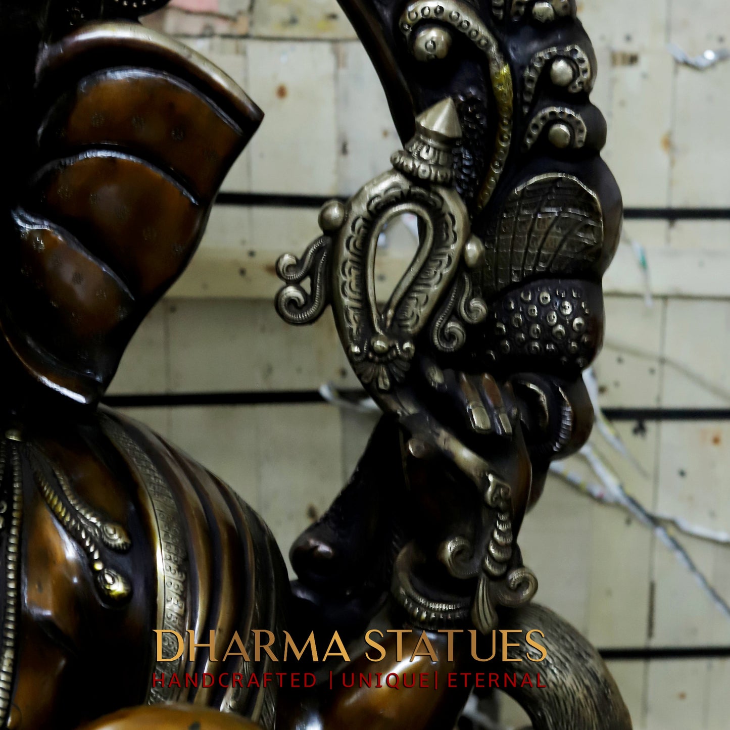 Brass Ganesh seated in Blessing Posture, Copper Finish, 52.5"