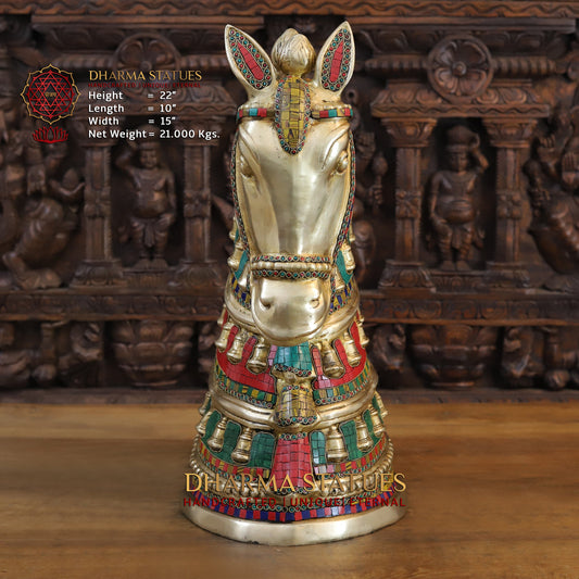 Brass Royal Horse Head, Golden & Stonework, 22"