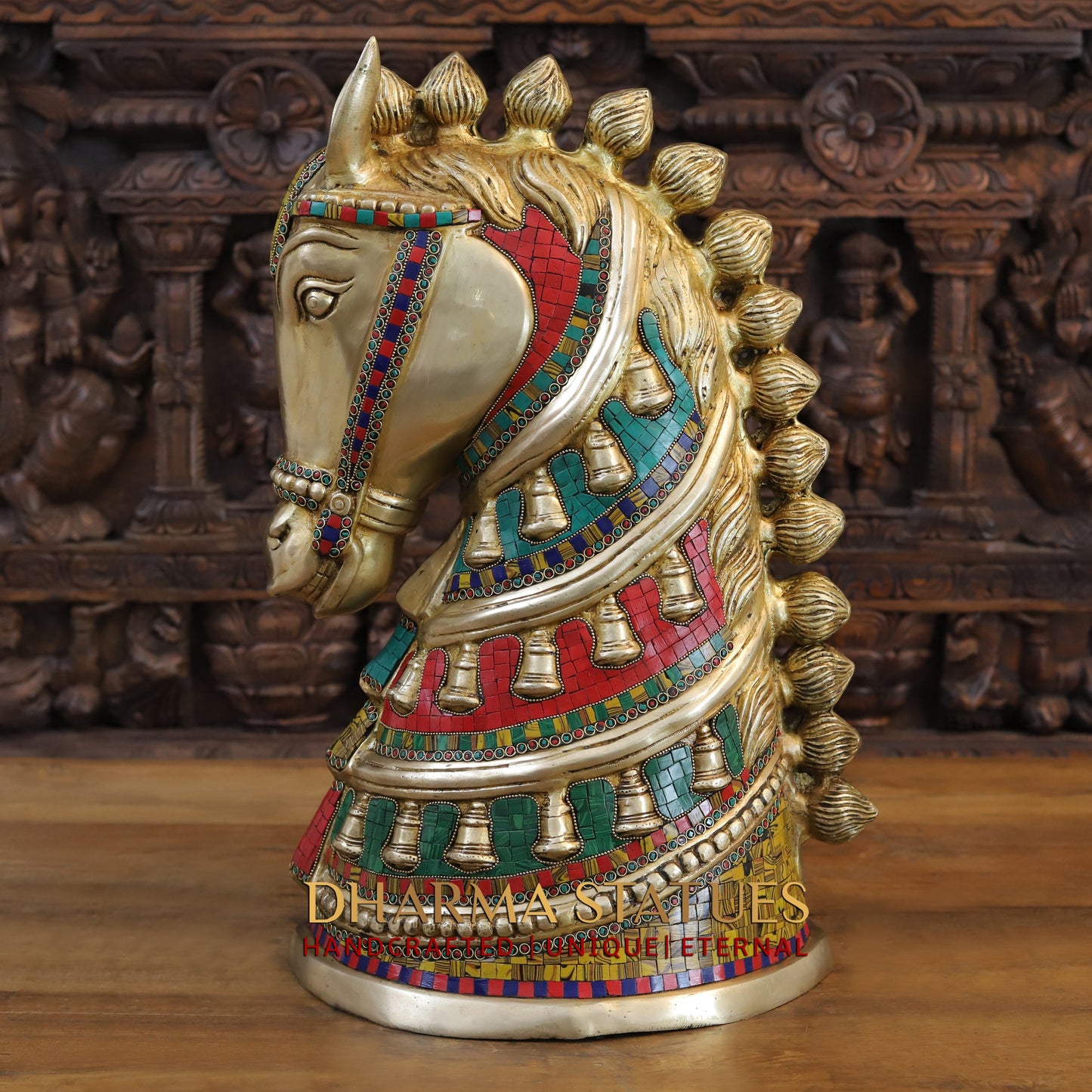 Brass Royal Horse Head, Golden & Stonework, 22"