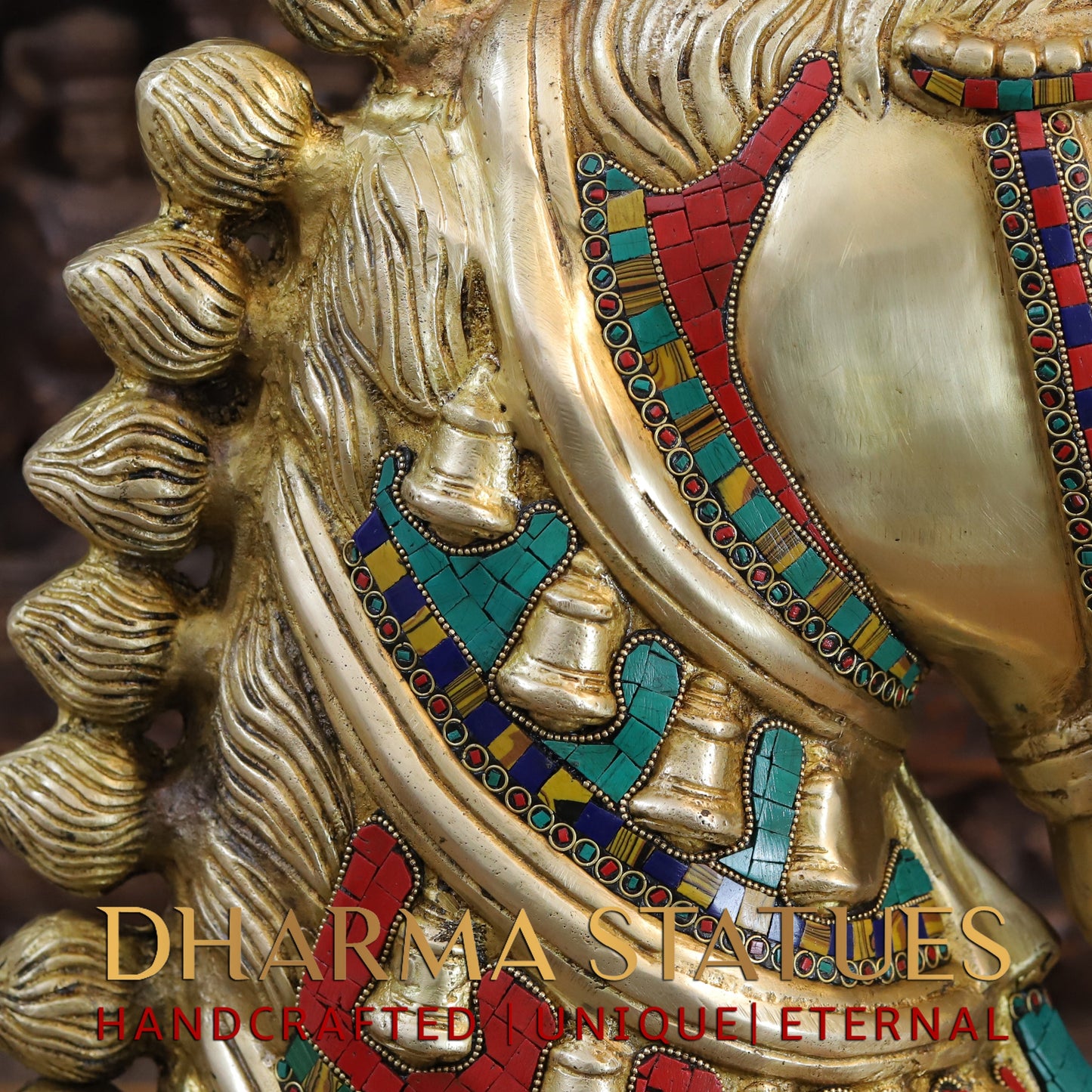 Brass Royal Horse Head, Golden & Stonework, 22"