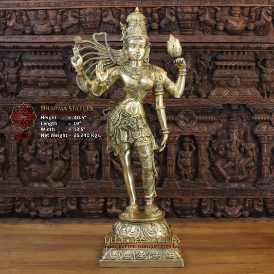 Brass Ardhnari (Powerful form of Shiva), Golden Finish, 40.5"