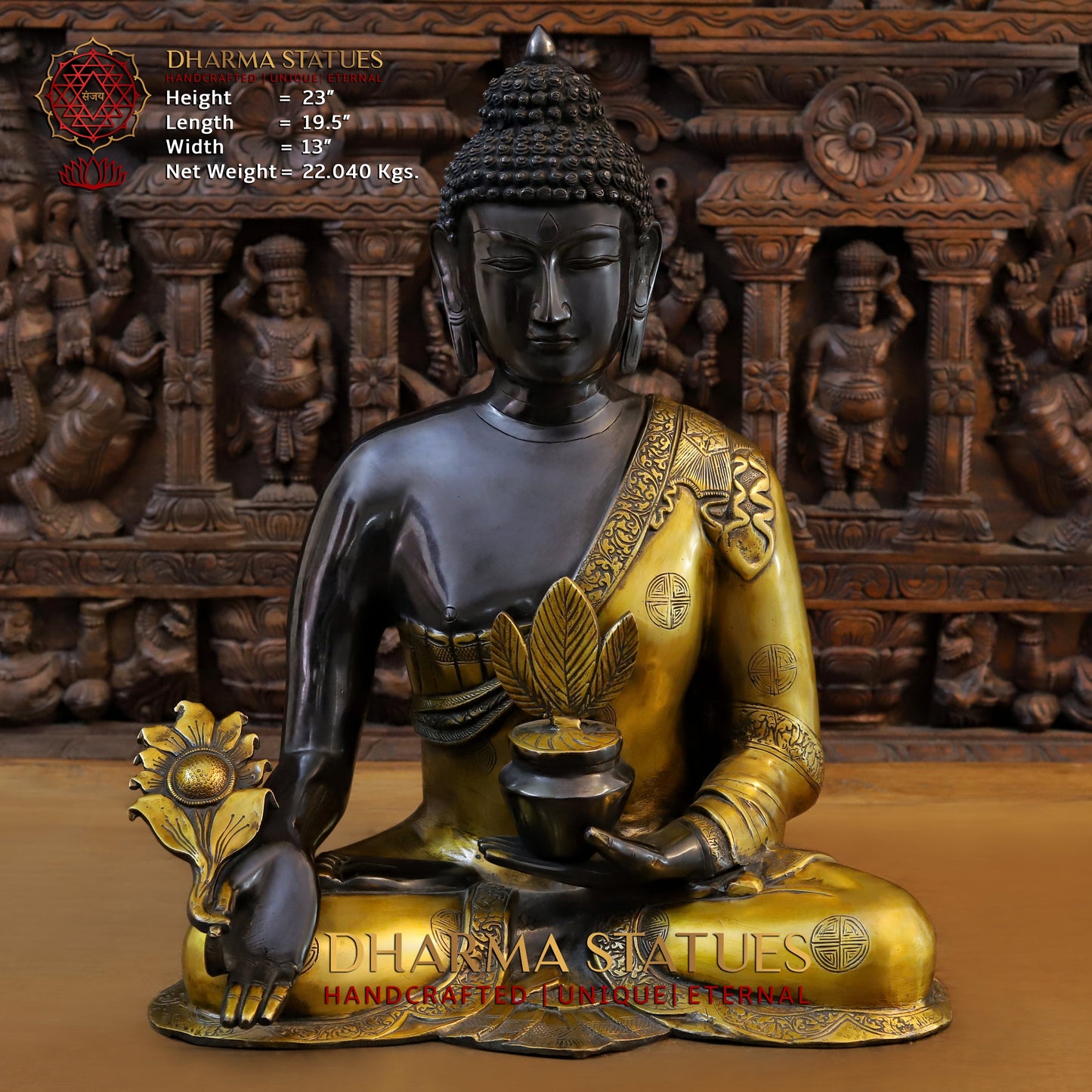 Brass Buddha, Black Patina & Golden Finish, 23"