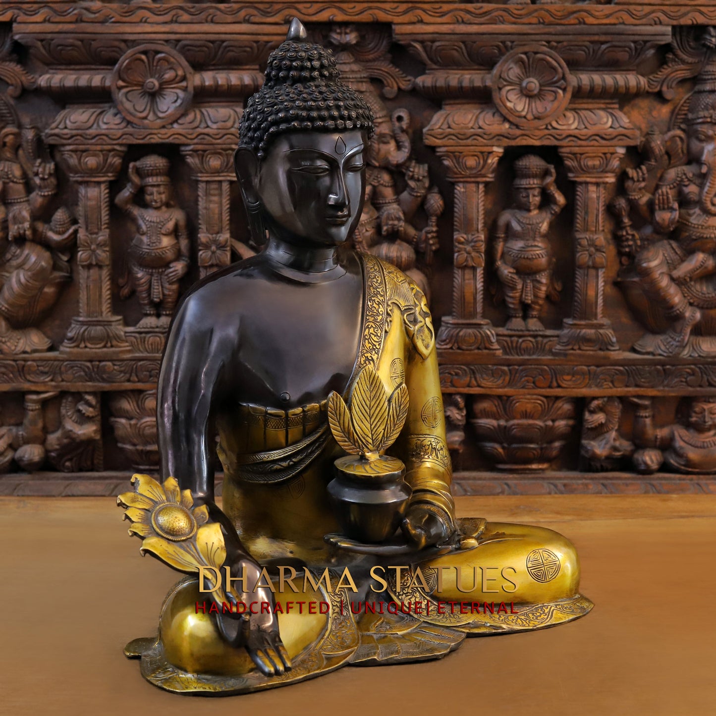 Brass Buddha, Black Patina & Golden Finish, 23"