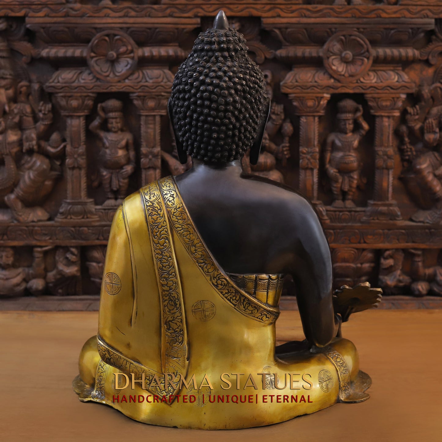 Brass Buddha, Black Patina & Golden Finish, 23"