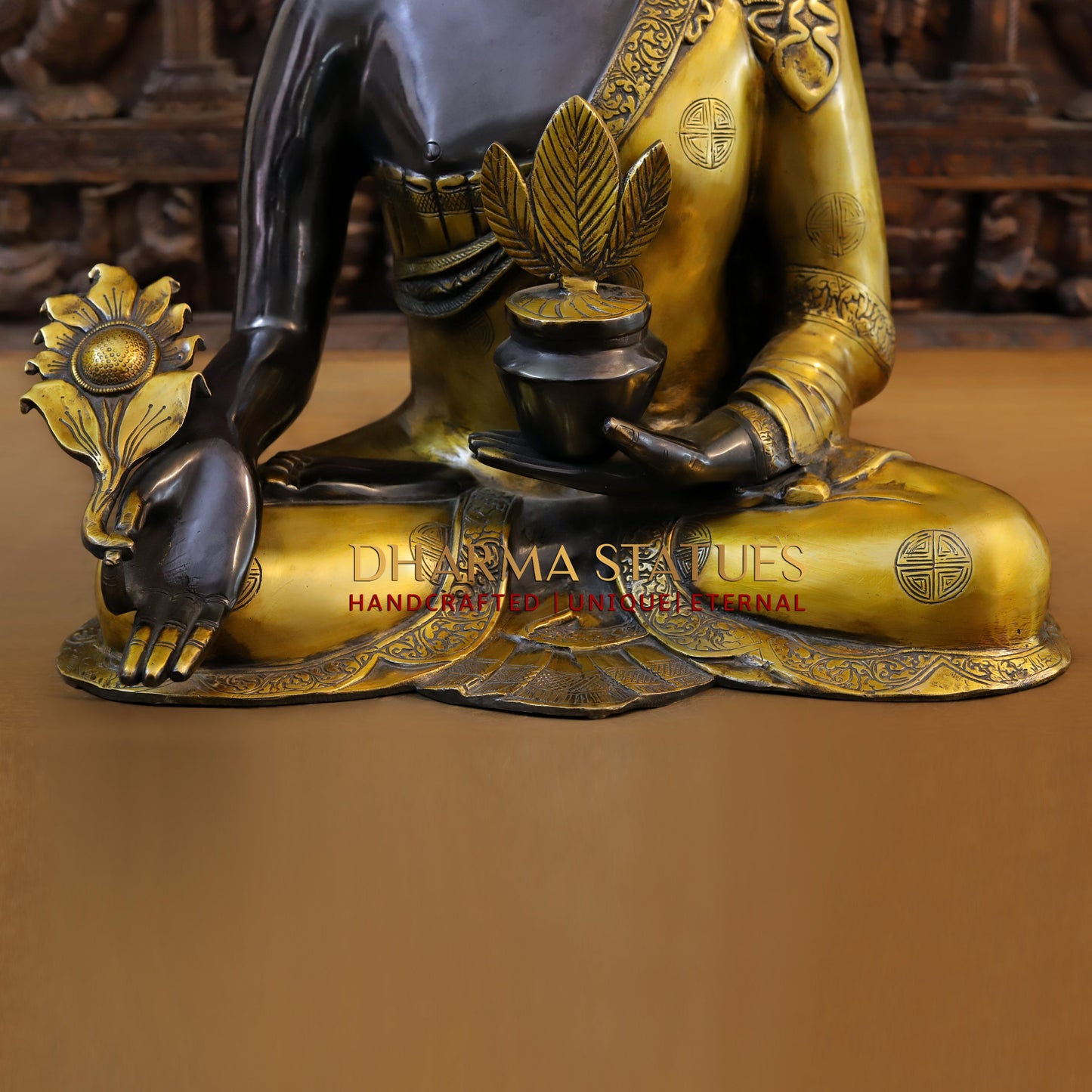 Brass Buddha, Black Patina & Golden Finish, 23"