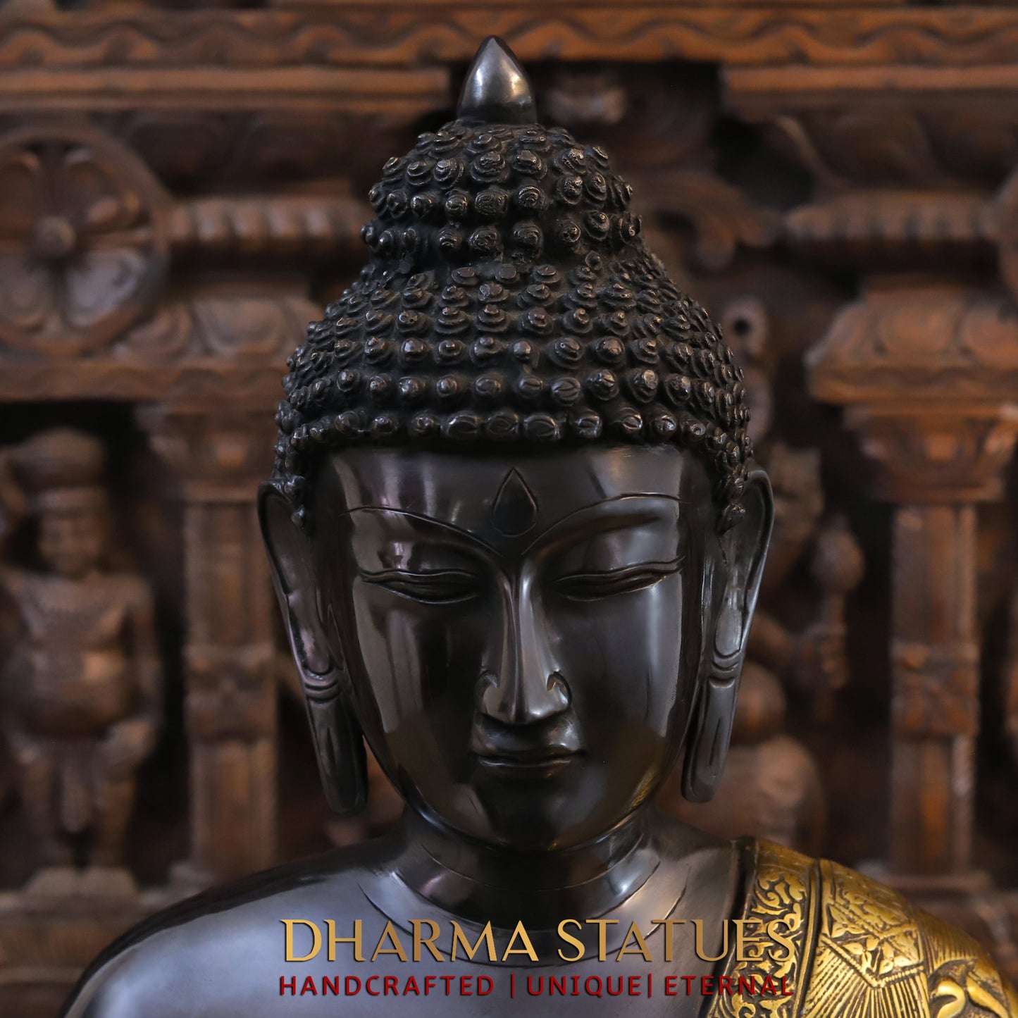 Brass Buddha, Black Patina & Golden Finish, 23"