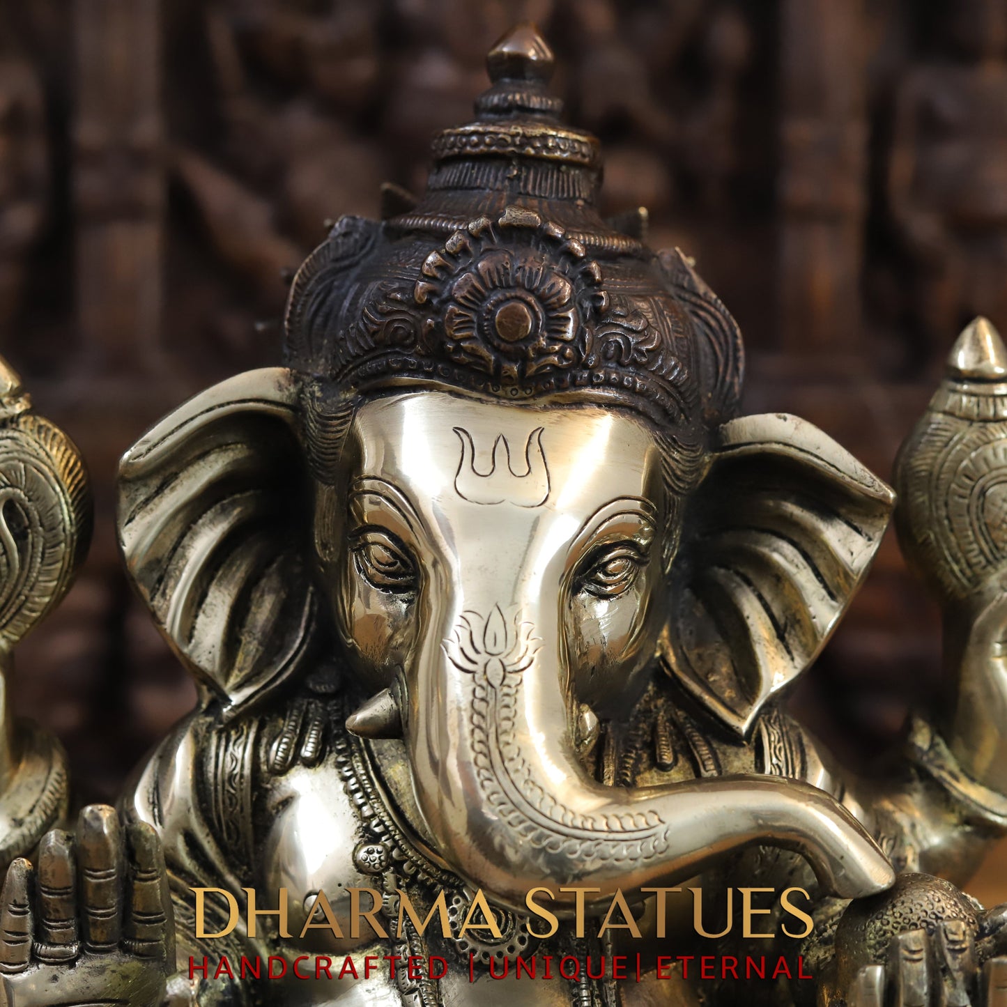 Brass Ganesh seated in Blessing Posture, Golden & Copper Finish, 14"