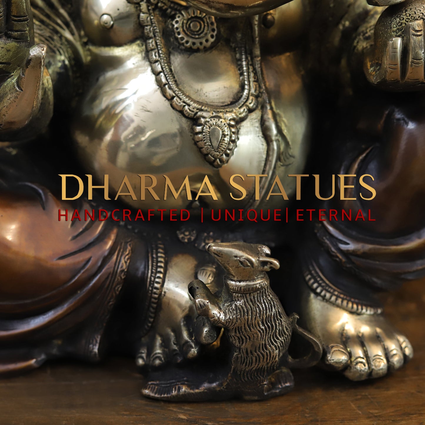 Brass Ganesh seated in Blessing Posture, Golden & Copper Finish, 14"