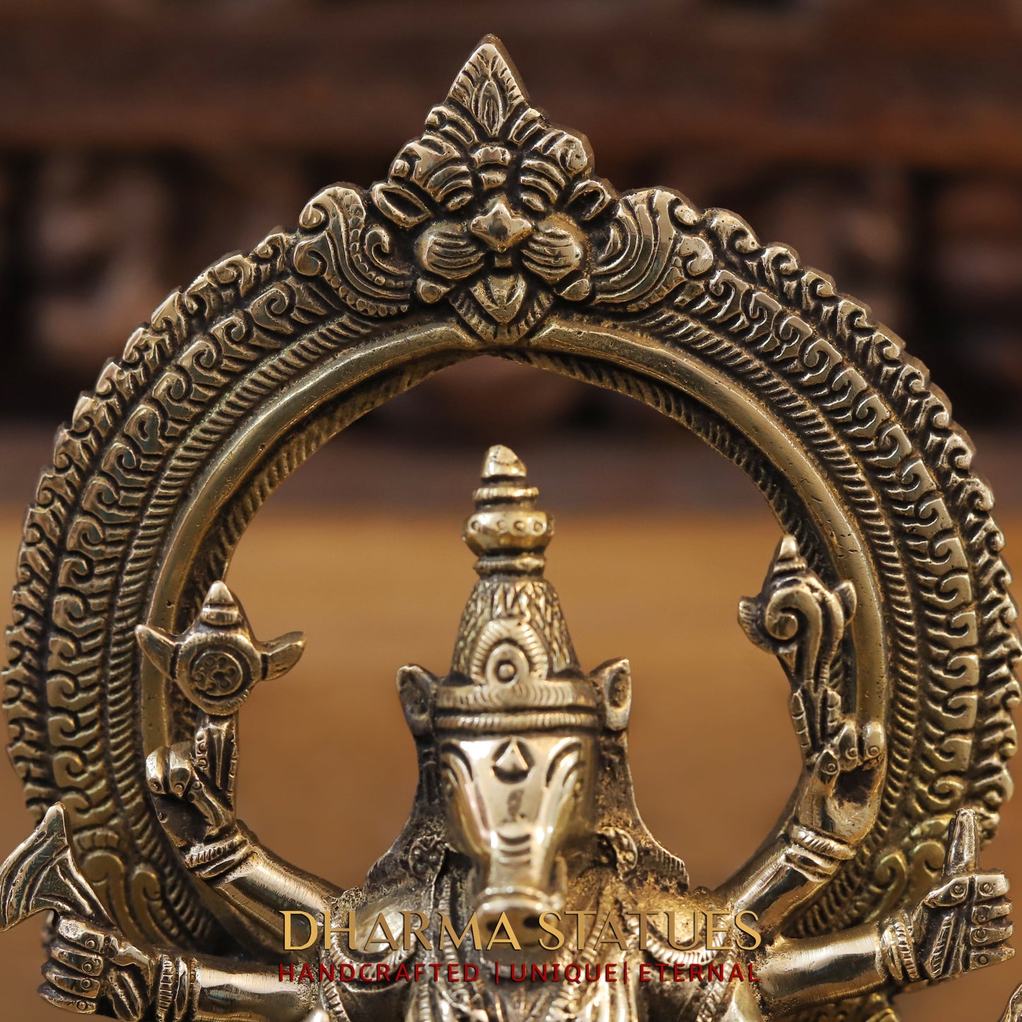 Brass Varaha (Avatar of Lord Vishnu), Fine Golden Finish, 8"
