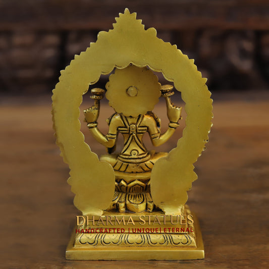 Brass Ganesh Laxmi, Seated on Carved Throne, Gold Finish, 7.5"