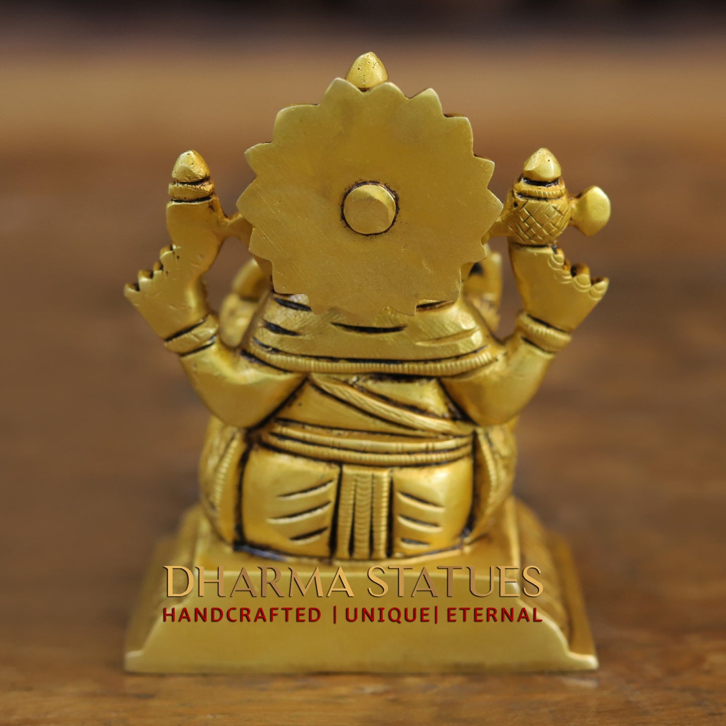 Brass Ganesh & Lakshmi seated in Blessing Posture, Golden Finish, 4"
