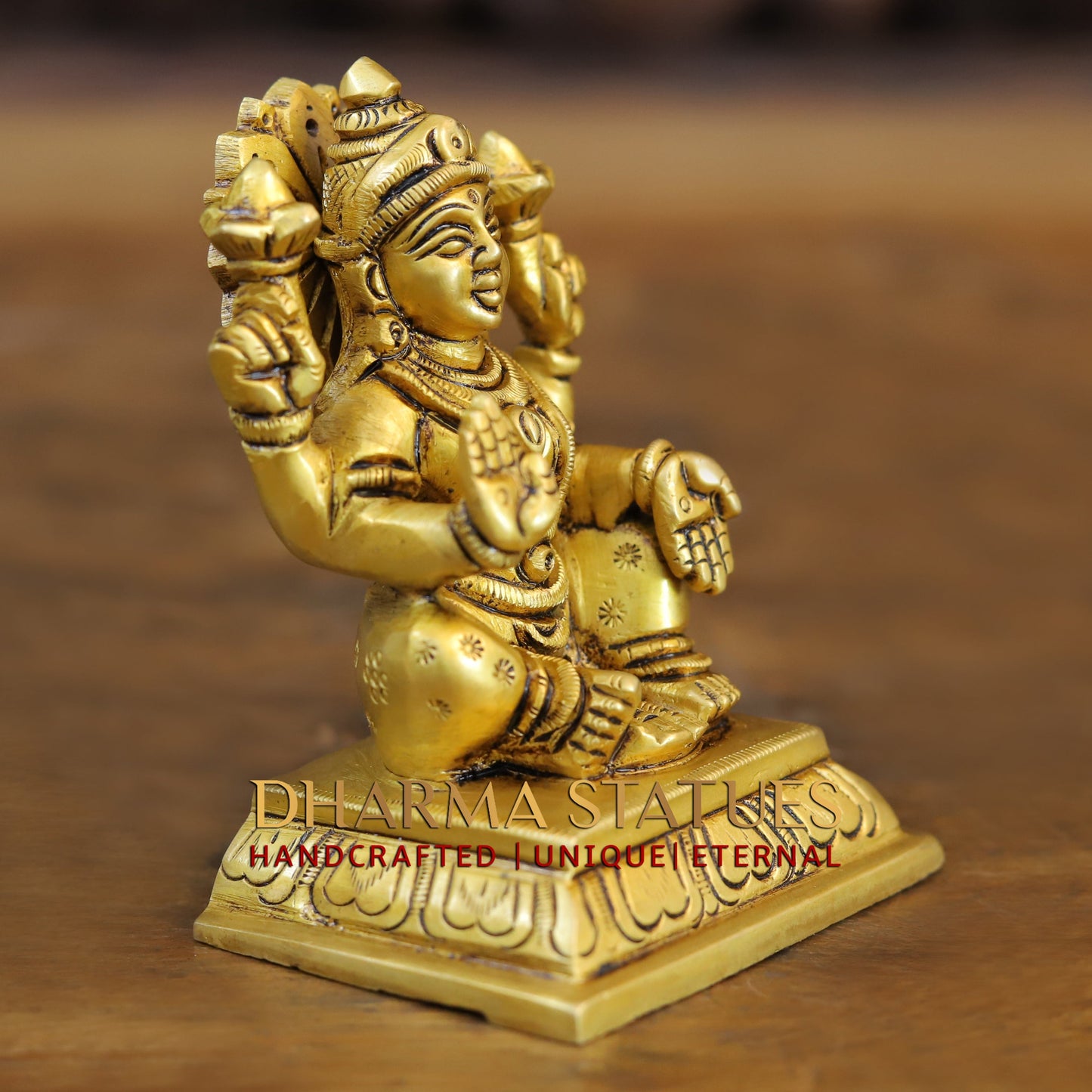 Brass Lakshmi seated in Blessing Posture, Golden Finish, 4"