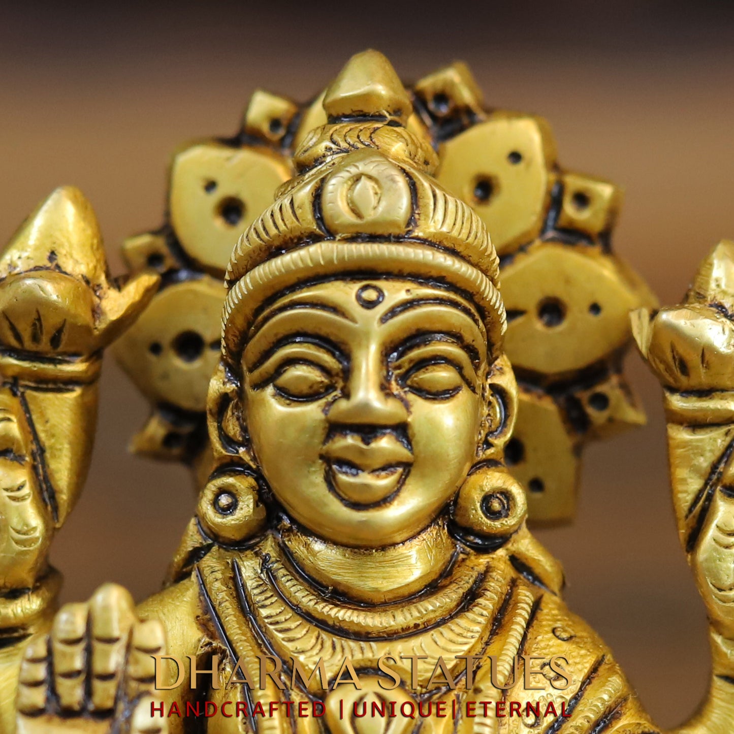 Brass Lakshmi seated in Blessing Posture, Golden Finish, 4"