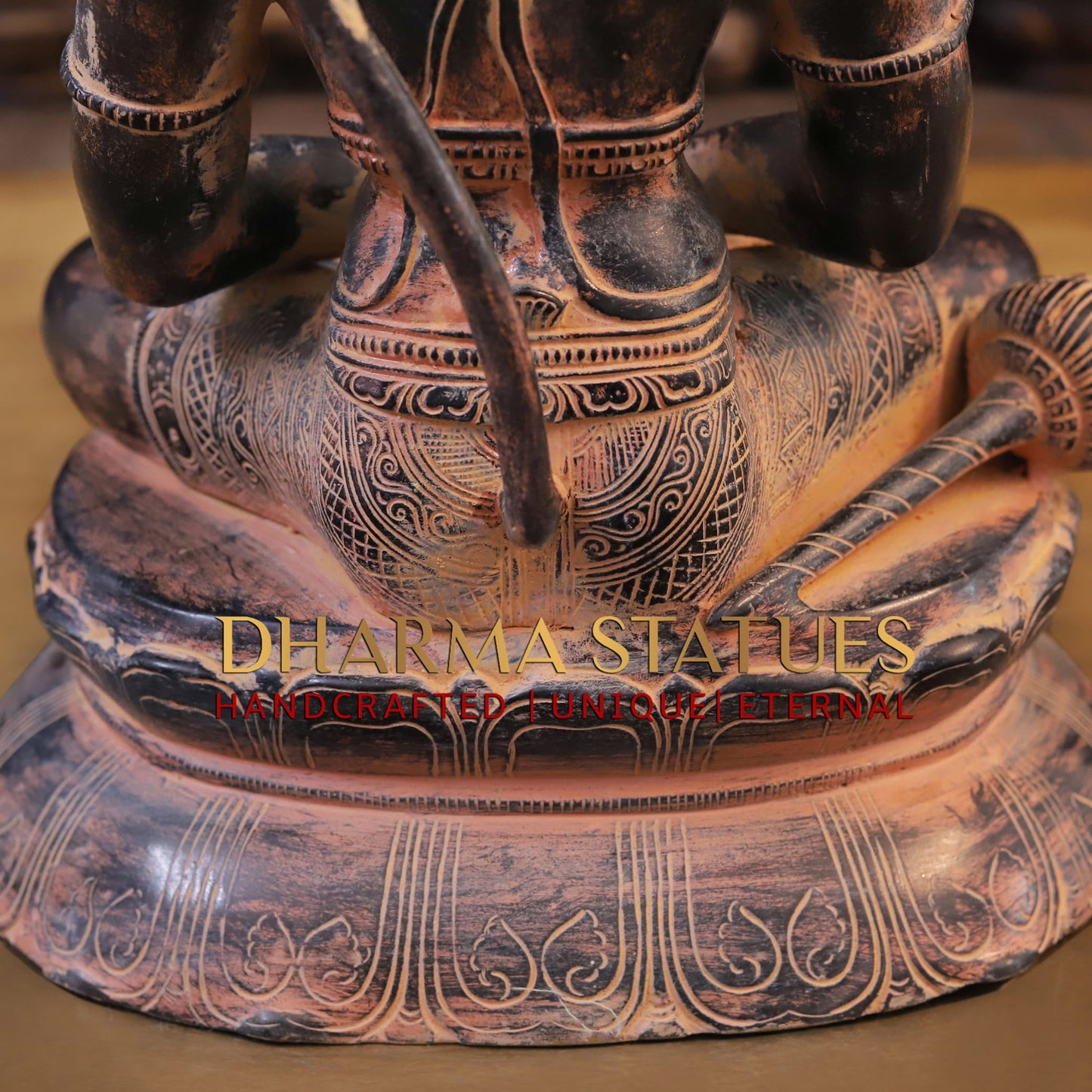 Brass Hanuman Statue in Meditative Pose - Orange Patina Finish, 16"