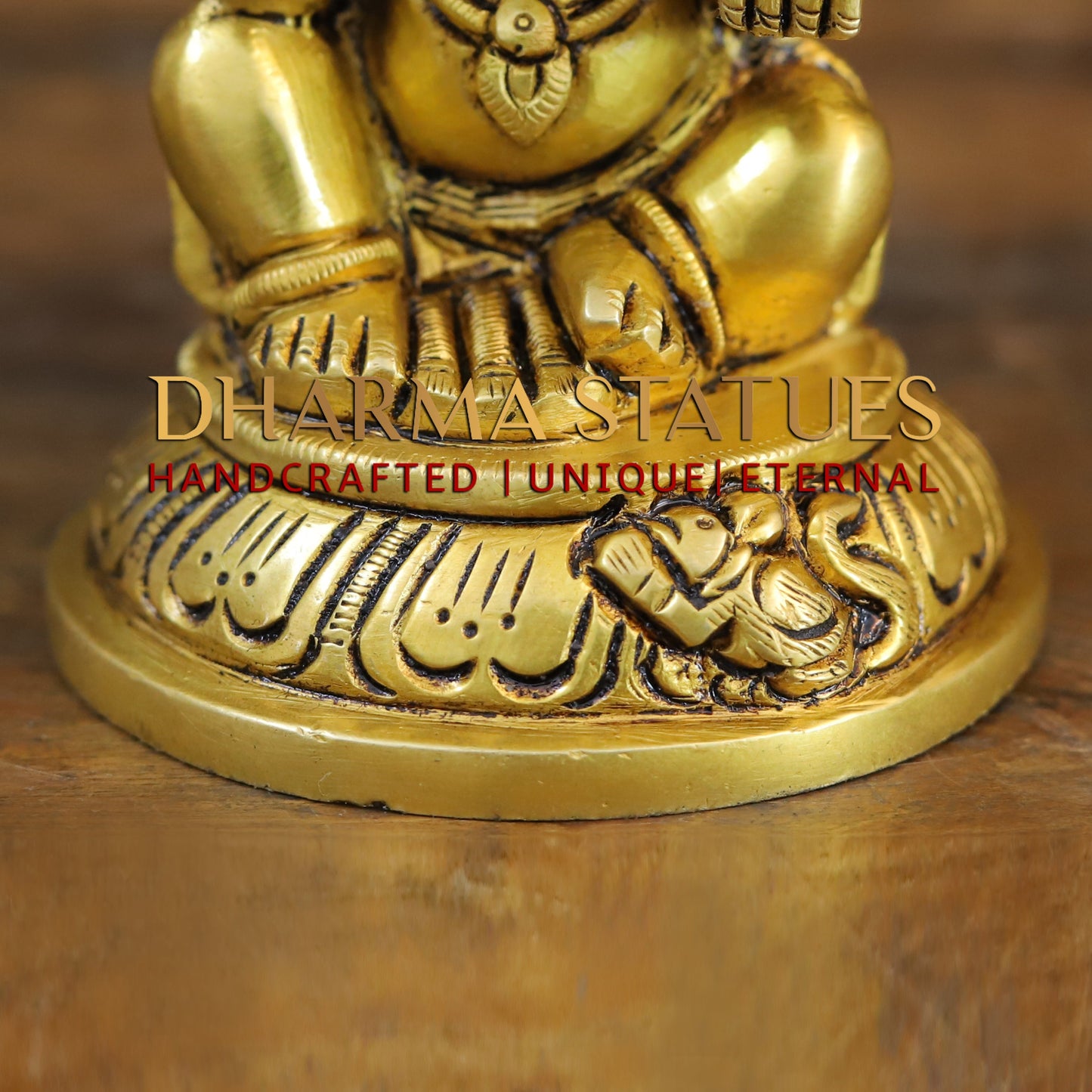 Brass Ganesh seated in Blessing Posture, Golden Finish, 4"