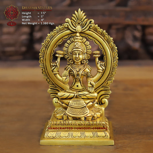Brass Lakshmi seated with Frame, Golden Finish, 7.5"