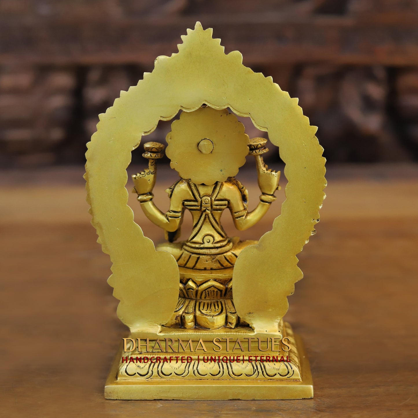 Brass Lakshmi seated with Frame, Golden Finish, 7.5"