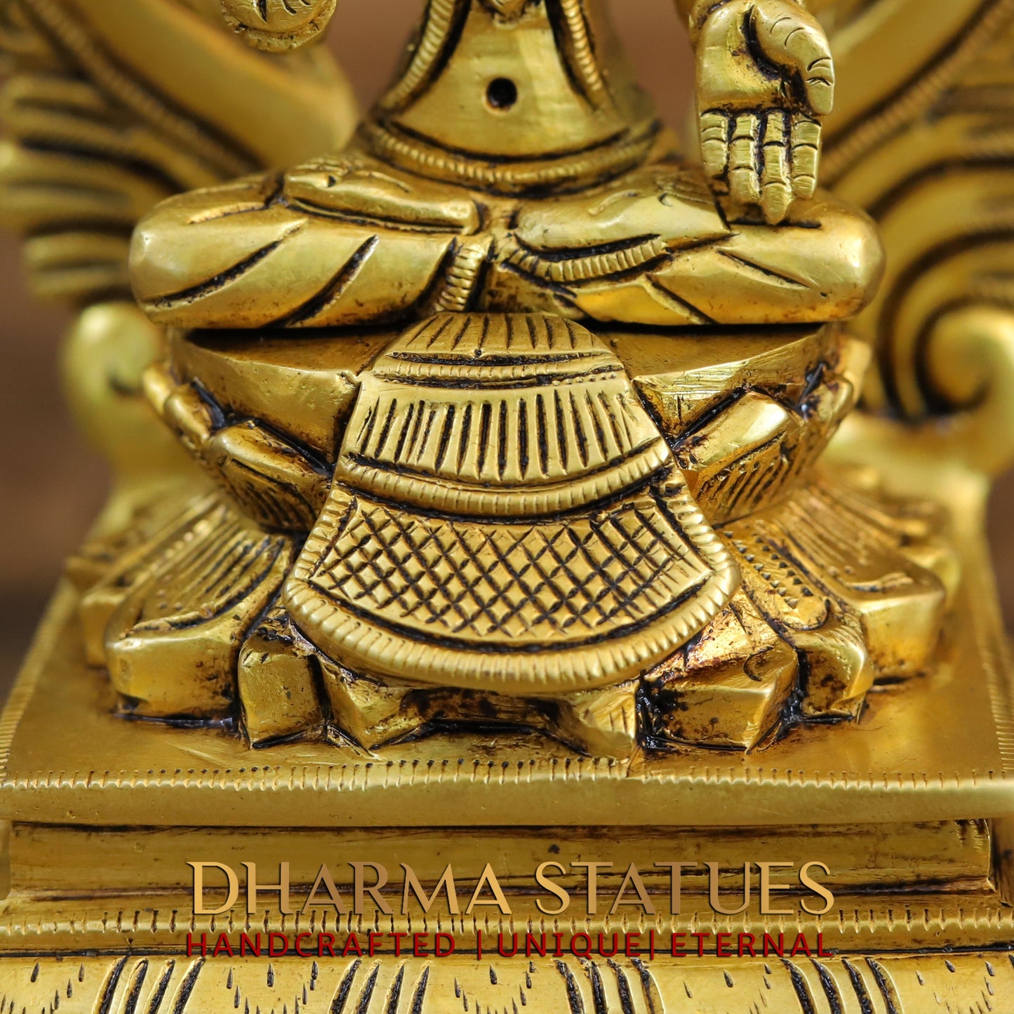 Brass Ganesh & Lakshmi seated on Throne, Golden Finish, 7.5"